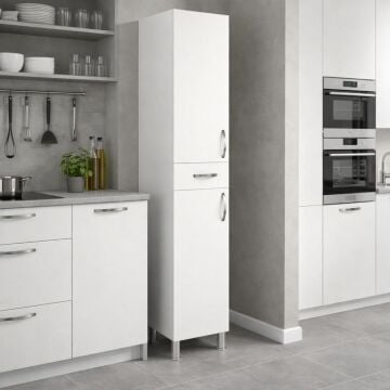 Dekorister Selin Beyaz Banyo Boy Dolabı - 2 Kapaklı 1 Çekmeceli Çok Amaçlı Kiler ve Deterjan Dolabı
