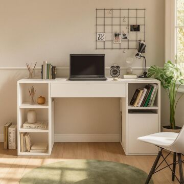 Dekorister Diamond Beyaz Çalışma Masası 145 cm - Çekmeceli Bilgisayar ve Ofis Masası