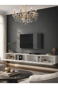 Dorpek Homeros LED'li Tv Sehpa & Ünitesi, Duvara Monte Tv Ünitesi Beyaz 240 cm