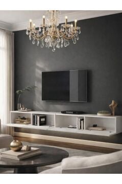 LED'li Tv Sehpa & Ünitesi, Duvara Monte Tv Ünitesi Beyaz 240 cm | Homeros