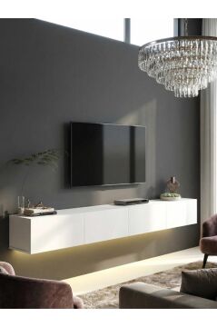 Dorpek Homeros LED'li Tv Sehpa & Ünitesi, Duvara Monte Tv Ünitesi Beyaz 240 cm