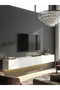 LED'li Tv Sehpa & Ünitesi, Duvara Monte Tv Ünitesi Beyaz 240 cm | Homeros