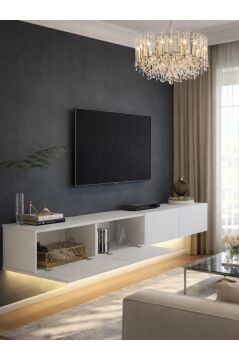 Dorpek Homeros LED'li Tv Sehpa & Ünitesi, Duvara Monte Tv Ünitesi Beyaz 240 cm