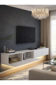 LED'li Tv Sehpa & Ünitesi, Duvara Monte Tv Ünitesi Beyaz 240 cm | Homeros