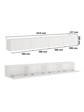 LED'li Tv Sehpa & Ünitesi, Duvara Monte Tv Ünitesi Beyaz 240 cm | Homeros