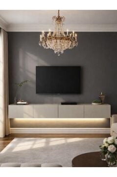 LED'li Tv Sehpa & Ünitesi, Duvara Monte Tv Ünitesi Kumtaşı 240 cm | Homeros