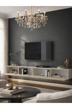 Dorpek Homeros LED'li Tv Sehpa & Ünitesi, Duvara Monte Tv Ünitesi Kumtaşı 240 cm