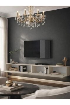LED'li Tv Sehpa & Ünitesi, Duvara Monte Tv Ünitesi Kumtaşı 240 cm | Homeros