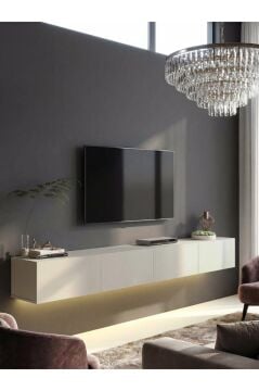 LED'li Tv Sehpa & Ünitesi, Duvara Monte Tv Ünitesi Kumtaşı 240 cm | Homeros