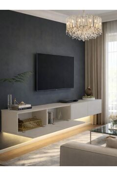 LED'li Tv Sehpa & Ünitesi, Duvara Monte Tv Ünitesi Kumtaşı 240 cm | Homeros