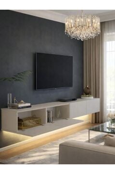 LED'li Tv Sehpa & Ünitesi, Duvara Monte Tv Ünitesi Kumtaşı 240 cm | Homeros