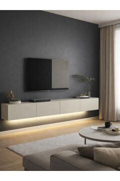 LED'li Tv Sehpa & Ünitesi, Duvara Monte Tv Ünitesi Kumtaşı 240 cm | Homeros