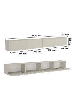 LED'li Tv Sehpa & Ünitesi, Duvara Monte Tv Ünitesi Kumtaşı 240 cm | Homeros
