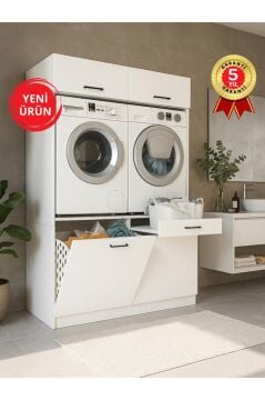 Dorpek Lipa Çamaşır Kurutma Makinesi Dolabı, Banyo Dolabı & Çamaşır Makinesi Kirli Sepeti | Beyaz
