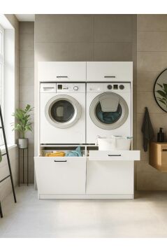 Dorpek Lipa Çamaşır Kurutma Makinesi Dolabı, Banyo Dolabı & Çamaşır Makinesi Kirli Sepeti | Beyaz