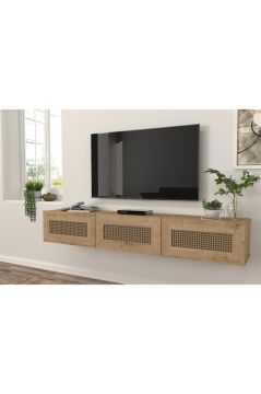 Dorpek Samuel TV Sehpası 180 cm – Duvara Monte, Safir-Hazeran Renk - Duvar Monteli Geniş TV Ünitesi