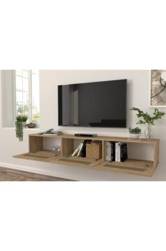 TV Sehpası 180 cm – Duvara Monte, Safir-Hazeran Renk - Duvar Monteli Geniş TV Ünitesi | Samuel