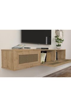 Dorpek Samuel TV Sehpası 180 cm – Duvara Monte, Safir-Hazeran Renk - Duvar Monteli Geniş TV Ünitesi