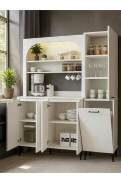 Dorpek Melinta LED'li 4 Kapaklı Mutfak Dolabı, Kahve Köşesi & Singa Çok Amaçlı Dolap, Sepetli Dolap