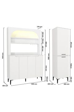 Dorpek Melinta LED'li 4 Kapaklı Mutfak Dolabı, Kahve Köşesi & Singa Çok Amaçlı Dolap, Sepetli Dolap