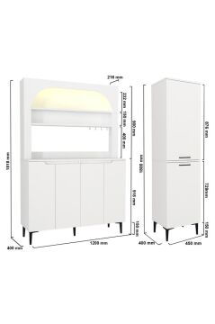 6 Kapaklı LED'li Kahve Köşesi, Mutfak Dolabı ve Kiler Mutfak Dolabı, Çok Amaçlı Dolap Beyaz 165 cm | Singa & Melinta