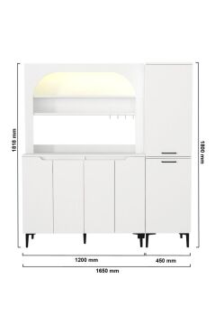 6 Kapaklı LED'li Kahve Köşesi, Mutfak Dolabı ve Kiler Mutfak Dolabı, Çok Amaçlı Dolap Beyaz 165 cm | Singa & Melinta