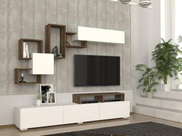 Elit Tv Ünitesi Beyaz-Ceviz