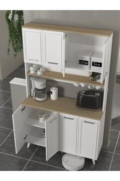 Potter 4 Kapaklı Mutfak Dolabı Kahve Köşesi Çok Amaçlı Dolap Beyaz - Rota 120 Cm