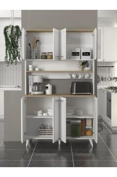 Potter 4 Kapaklı Mutfak Dolabı Kahve Köşesi Çok Amaçlı Dolap Beyaz - Rota 120 Cm