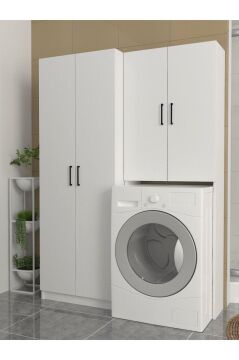 Ternos Çamaşır Makinesi Dolabı & Tuco 2 Kapaklı 5 Raflı Çok Amaçlı Dolap Kiler Dolabı Beyaz