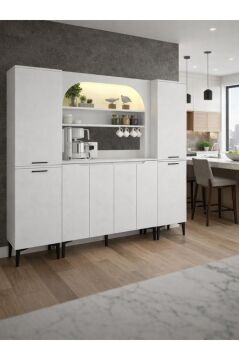 Dorpek Melinta 4 Kapaklı LED'li Mutfak Dolabı & 2*Singa Sepetli Çok Amaçlı Dolap Beyaz