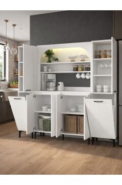 Dorpek Melinta 4 Kapaklı LED'li Mutfak Dolabı & 2*Singa Sepetli Çok Amaçlı Dolap Beyaz