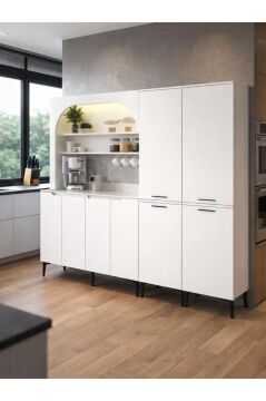 Dorpek Melinta 4 Kapaklı LED'li Mutfak Dolabı & 2*Singa Sepetli Çok Amaçlı Dolap Beyaz