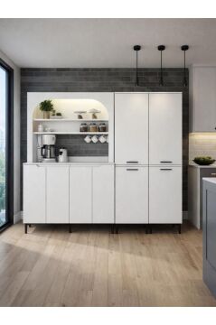 Dorpek Melinta 4 Kapaklı LED'li Mutfak Dolabı & 2*Singa Sepetli Çok Amaçlı Dolap Beyaz