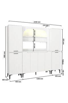 Dorpek Melinta 4 Kapaklı LED'li Mutfak Dolabı & 2*Singa Sepetli Çok Amaçlı Dolap Beyaz