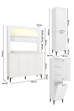 Dorpek Melinta 4 Kapaklı LED'li Mutfak Dolabı & 2*Singa Sepetli Çok Amaçlı Dolap Beyaz