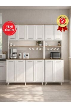 12 Kapaklı Kahve Köşesi Mutfak Dolabı, Çok Amaçlı Dolap Beyaz 180 cm | Potter