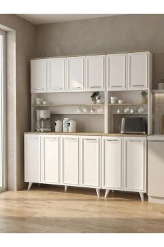 Dorpek Potter 4 Kapaklı Mutfak Dolabı & Potter 2 Kapaklı Kahve Köşesi, Çok Amaçlı Dolap - Beyaz 180 cm