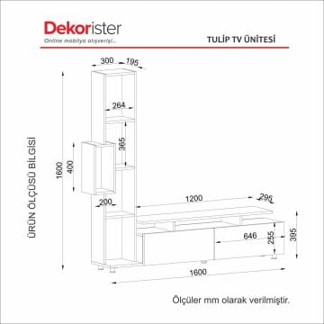 Dekorister Tulip Beyaz Kitaplıklı TV Ünitesi / Modern Raflı ve Kapaklı Salon Ünitesi