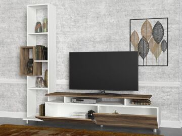Dekorister Tulip Kitaplıklı Tv Ünitesi Beyaz-Ceviz