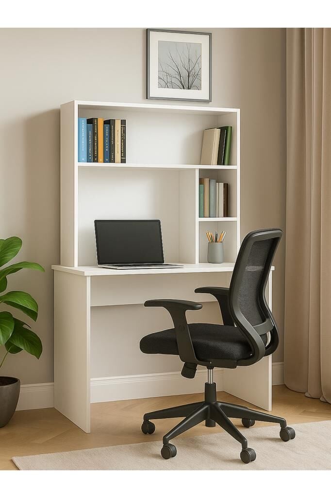 Dorpek Harris Raflı Arka Panelli Çalışma Masası Beyaz