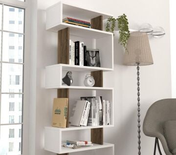 Blok Kitaplık Beyaz-Ceviz