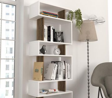 Blok Kitaplık Beyaz-Ceviz