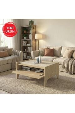 Norvic Bölmeli Düşer Kapaklı Modern Orta Sehpa, Salon & Oturma Odası Mobilyası Rota-Traverten