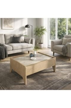 Norvic Bölmeli Düşer Kapaklı Modern Orta Sehpa, Salon & Oturma Odası Mobilyası Rota-Traverten