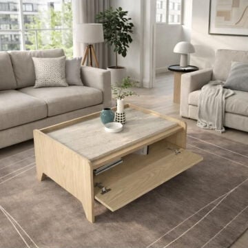 Norvic Bölmeli Düşer Kapaklı Modern Orta Sehpa, Salon & Oturma Odası Mobilyası Rota-Traverten