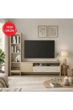 Norvic Kitaplıklı Tv Ünitesi, Raflı Ve Kapaklı Modern Tv Ünitesi, Salon & Oturma Odası Mobilyası