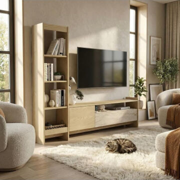 Norvic Kitaplıklı Tv Ünitesi, Raflı Ve Kapaklı Modern Tv Ünitesi, Salon & Oturma Odası Mobilyası