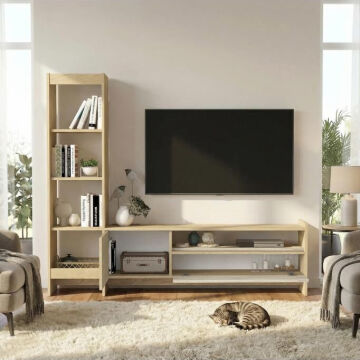 Norvic Kitaplıklı Tv Ünitesi, Raflı Ve Kapaklı Modern Tv Ünitesi, Salon & Oturma Odası Mobilyası