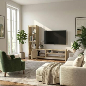 Norvic Kitaplıklı Tv Ünitesi, Raflı Ve Kapaklı Modern Tv Ünitesi, Salon & Oturma Odası Mobilyası